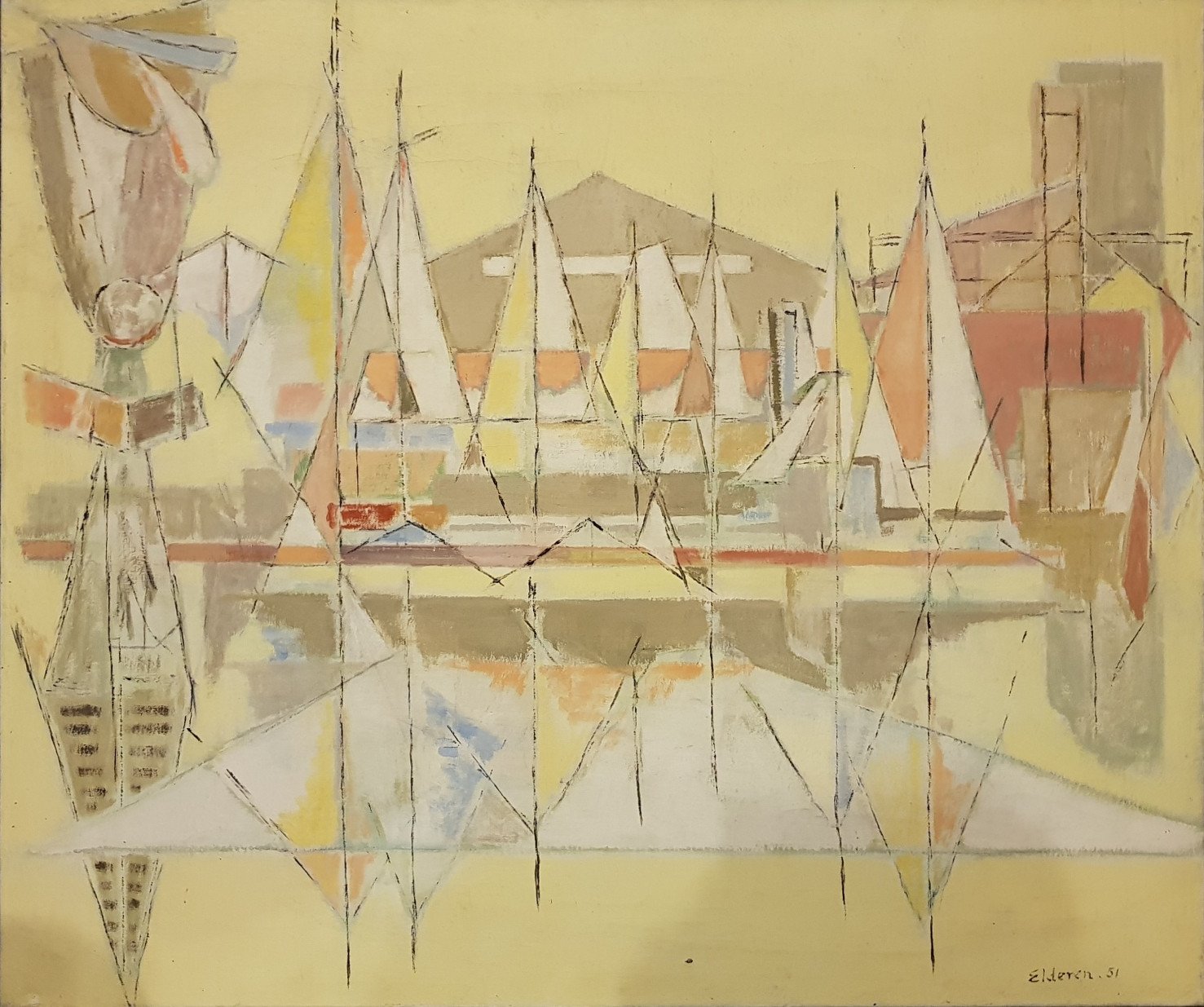 E 51 Huile sur toile 92 x 77 cm signée en bas à droite Elderen 51